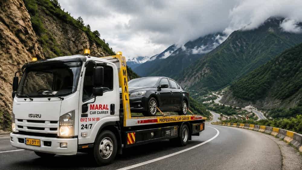 خودروبر تخصصی و جرثقیل حمل خودرو در جاده هراز